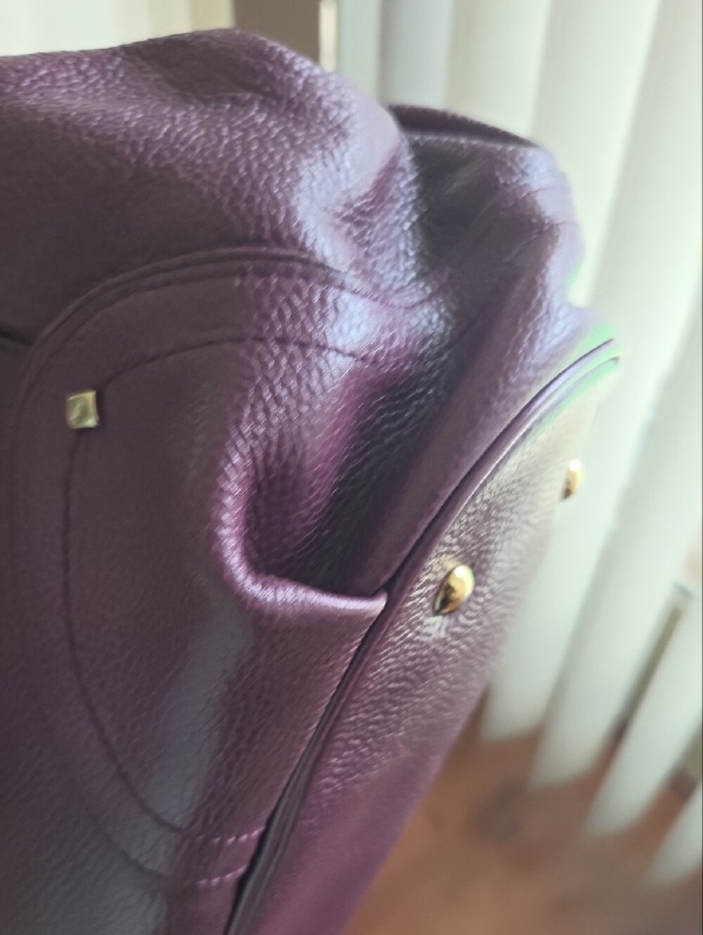 MCM Plum Drawstring Tote with Gold-Tone Hardware - Picture 12 of 15